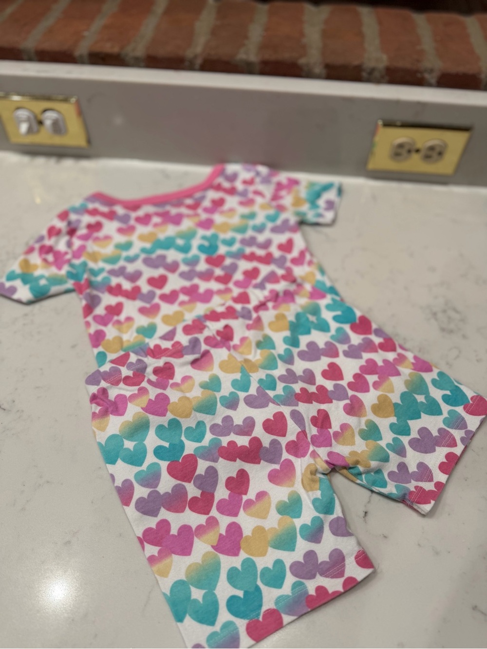 Girls Short-Sleeve Heart Print Pajama Set - Pink & Multicolor - Picture 3 of 3